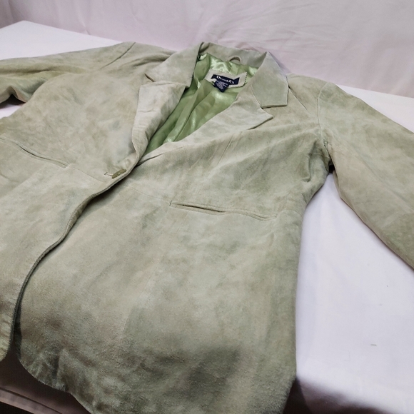 * Blazer womens large 100% leather with silky liner lapel collar pockets - Picture 7 of 11